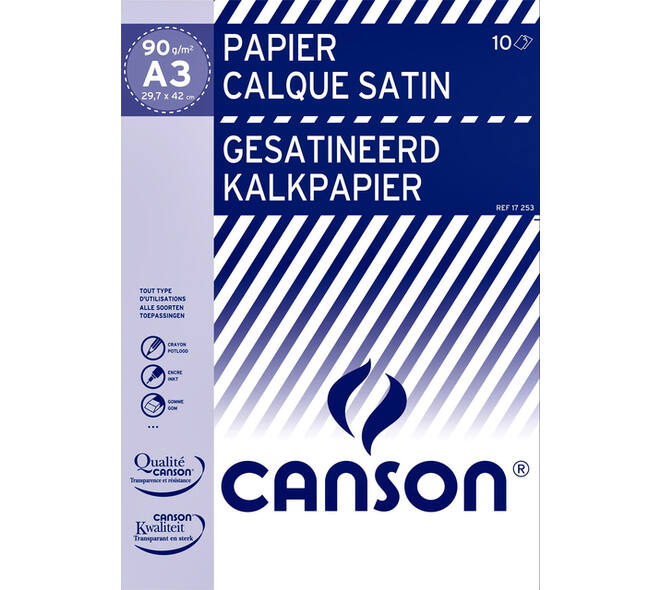 Kalkpapier Canson gesatineerd 10vel 90gr A3 doorschijnend