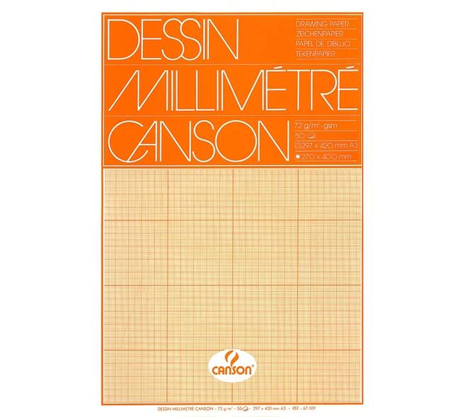 Millimeterpapier Canson bruingeel bedrukt 50vel 72gr A3 wit