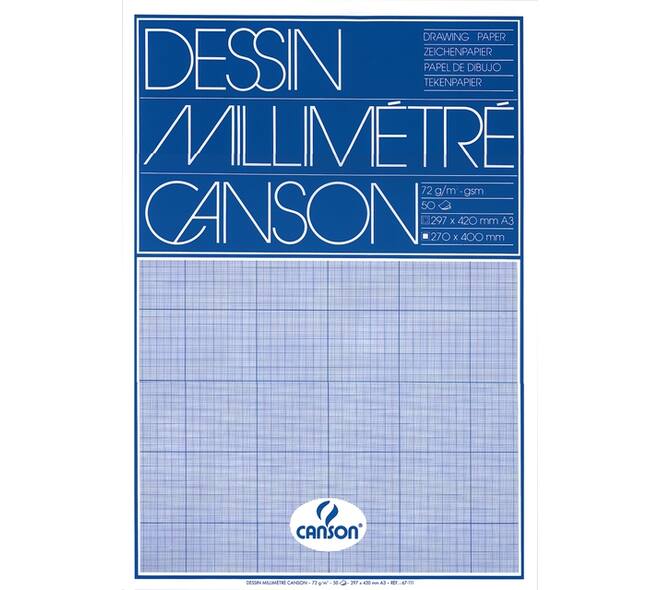 Millimeterpapier Canson lichtblauw bedrukt 50vel 72gr A3 wit