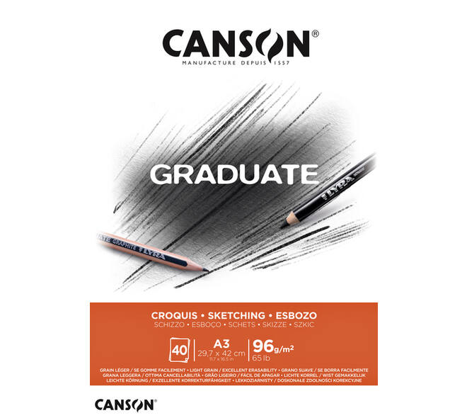 Schetspapier Canson Graduate Sketch 40vel 96gr A3 natuurlijk wit
