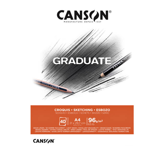 Schetspapier Canson Graduate Sketch 40vel 96gr A4 natuurlijk wit