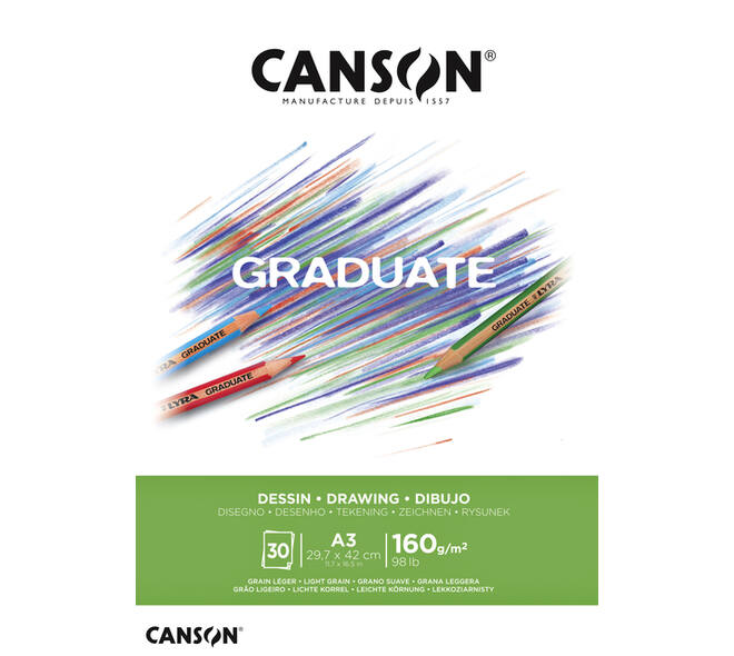 Tekenpapier Canson Graduate Drawing 30vel 160gr A3 helderwit