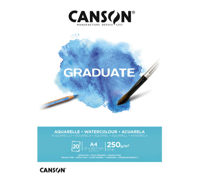 Aquarelpapier Canson Graduate Watercolour 20vel 250gr A4 natuurlijk wit