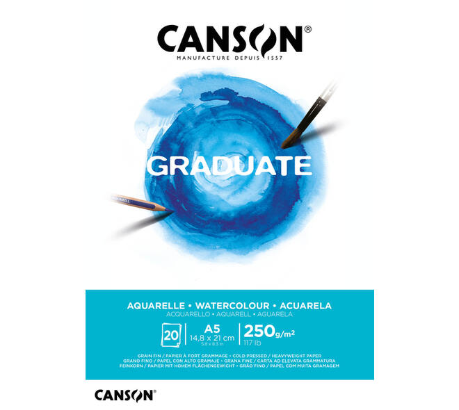 Aquarelpapier Canson Graduate Watercolour 20vel 250gr A5 natuurlijk wit