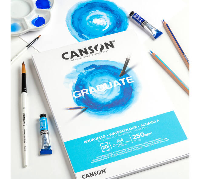 Aquarelpapier Canson Graduate Watercolour 20vel 250gr A5 natuurlijk wit