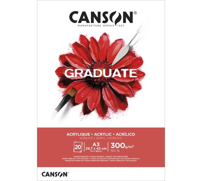 Schilderpapier Canson Graduate Oil & Acrylic 20vel 290gr A3 natuurlijk wit