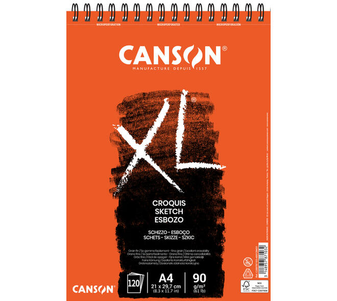 Schetspapier Canson XL Sketch 120vel 90gr A4 ivoorwit