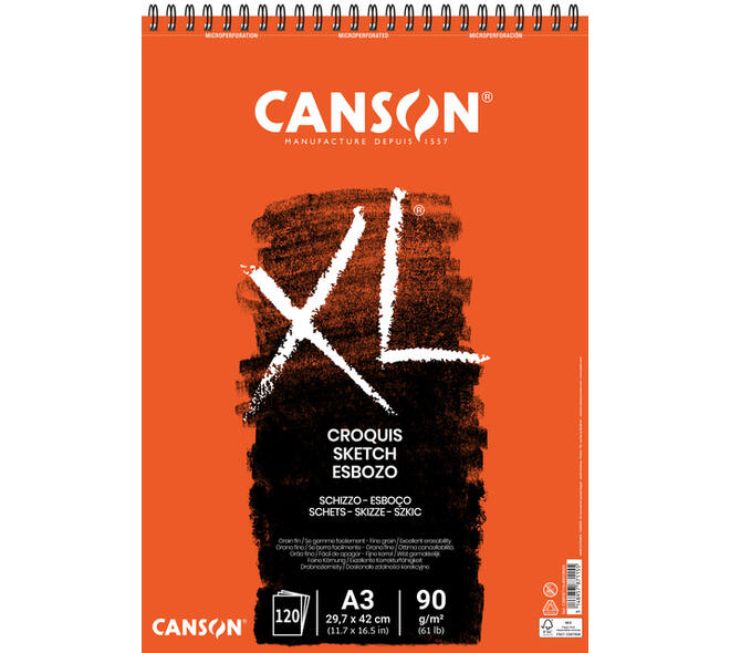 Schetspapier Canson XL Sketch 120vel 90gr A3 ivoorwit