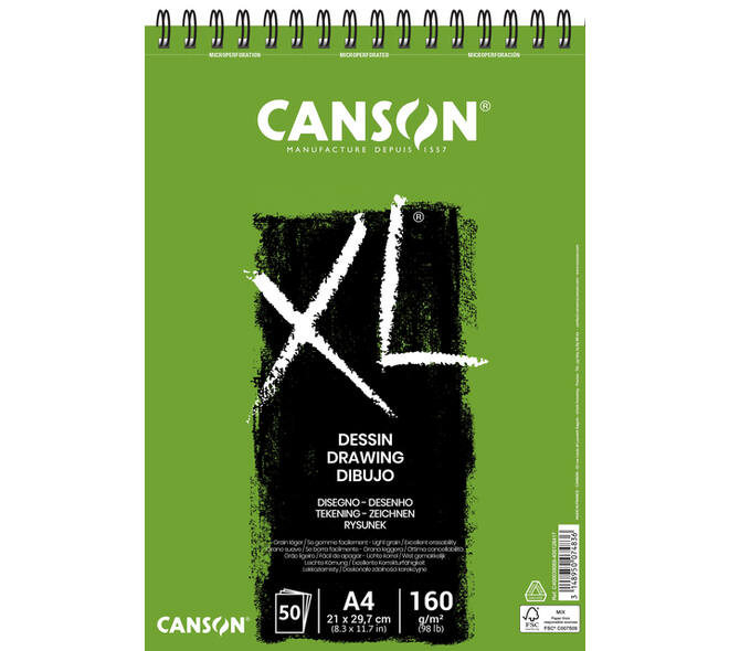 Tekenpapier Canson XL Drawing 50vel 160gr A4 wit