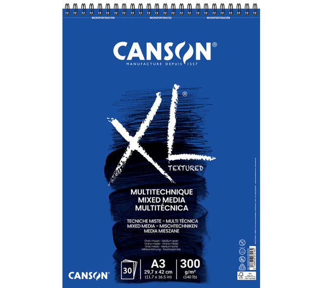 Mixed mediapapier Canson XL Textured Mixed Media 30vel 300gr A3 wit
