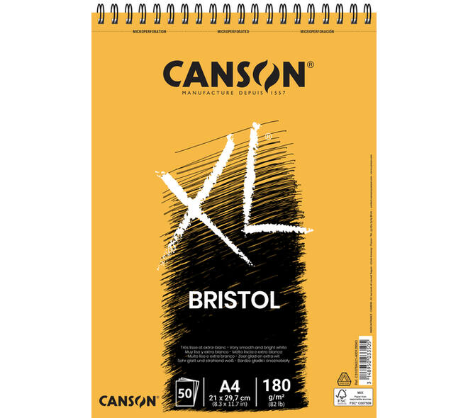 Bristolpapier Canson XL Bristol 50vel 180gr A4 extra wit