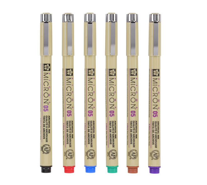 Fineliner Sakura Pigma Micron 05 basic set 6 kleuren