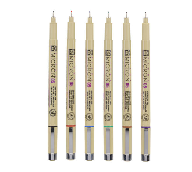 Fineliner Sakura Pigma Micron 05 basic set 6 kleuren