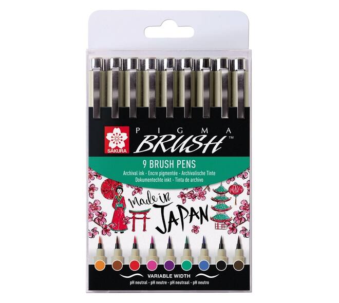Brushstift Bruynzeel Sakura Pigma assorti 9 stuks