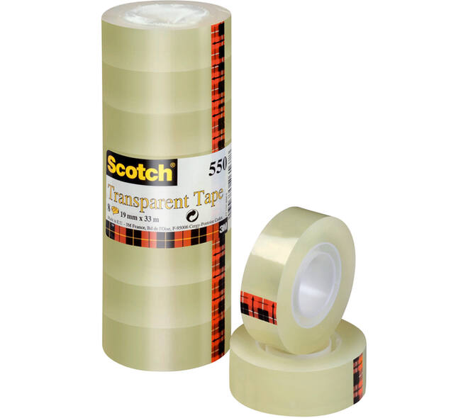 Plakband Scotch 550 19mmx33m transparant 8 rolllen
