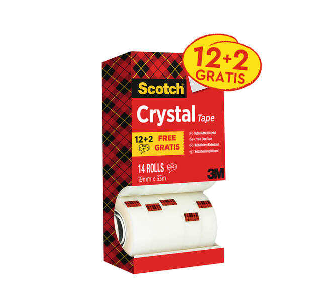 Plakband Scotch Crystal 600 19mmx33m transparant 12+2 gratis
