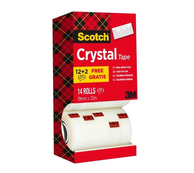 Plakband Scotch Crystal 600 19mmx33m transparant 12+2 gratis