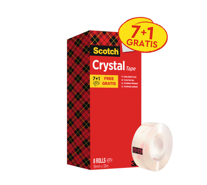 Plakband Scotch Crystal 600 19mmx33m transparant 7+1 gratis