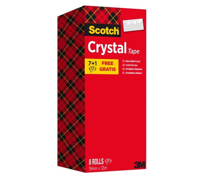 Plakband Scotch Crystal 600 19mmx33m transparant 7+1 gratis