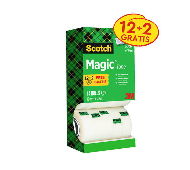 Plakband Scotch Magic 810 19mmx33m onzichtbaar mat 12+2 gratis