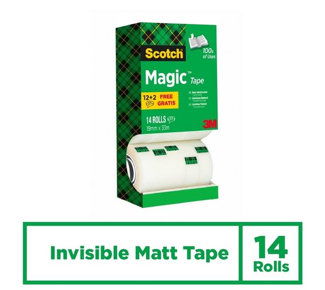 Plakband Scotch Magic 810 19mmx33m onzichtbaar mat 12+2 gratis