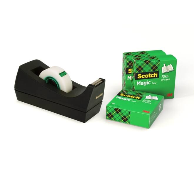 Plakbandhouder Scotch C38 zwart + 4 rollen magic tape 19mmx33m