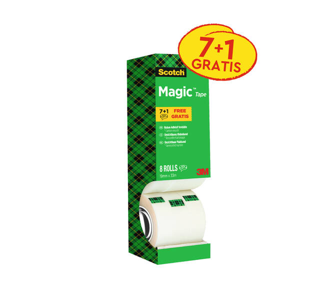 Plakband Scotch Magic 810 19mmx33m onzichtbaar mat 7+1 gratis