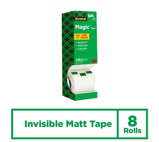 Plakband Scotch Magic 810 19mmx33m onzichtbaar mat 7+1 gratis