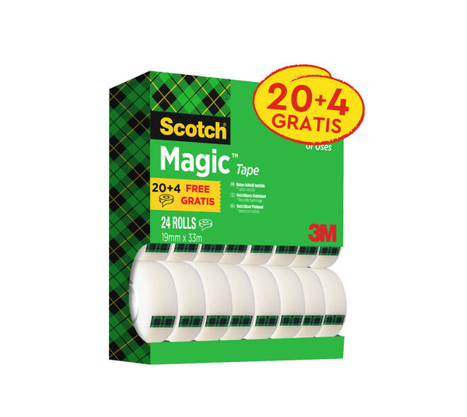 Plakband Scotch Magic 810 19mmx33m onzichtbaar mat 20+4 gratis
