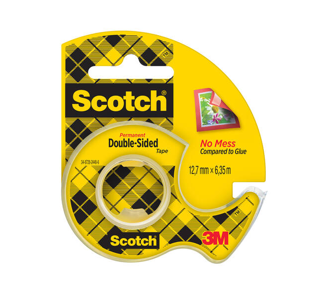 Plakband Scotch 665 12mmx6.3m dubbelzijdig + afroller