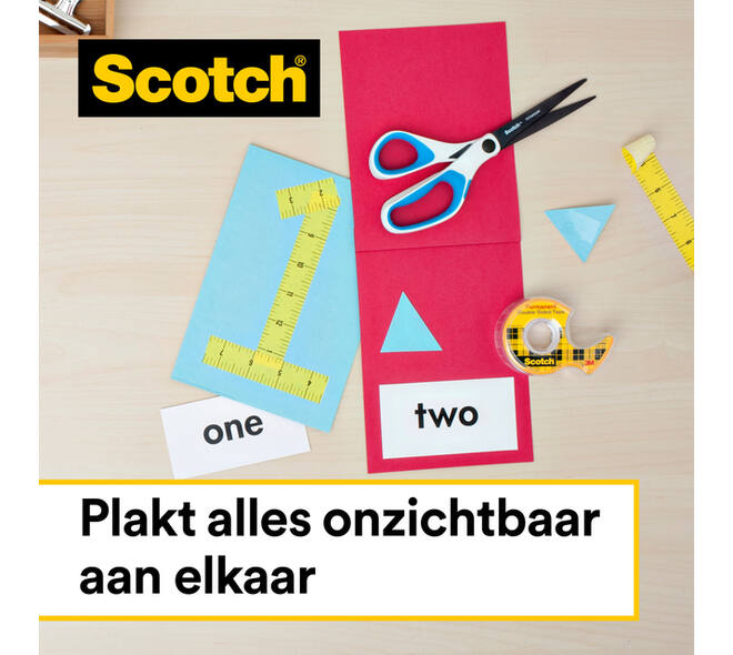 Plakband Scotch 665 12mmx6.3m dubbelzijdig + afroller