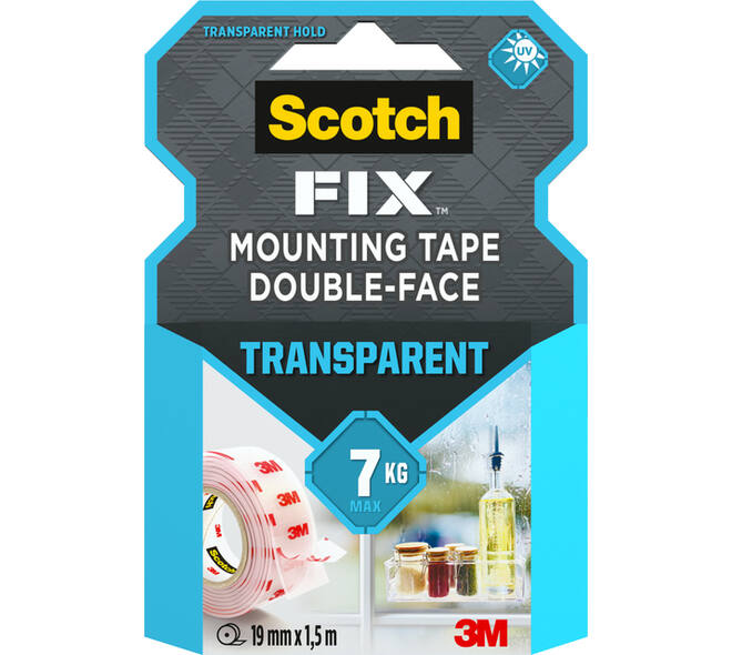 Plakband Scotch dubbelzijdig 19mmx1.5m transparant