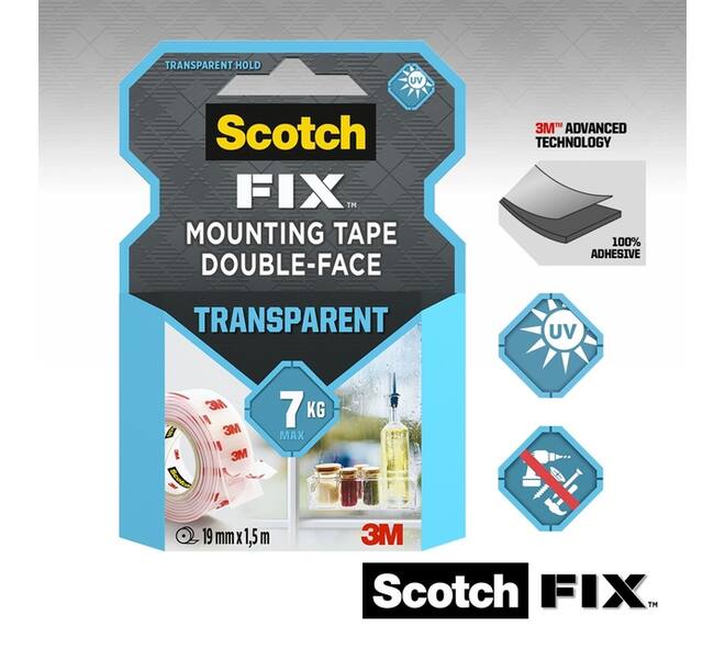 Plakband Scotch dubbelzijdig 19mmx1.5m transparant
