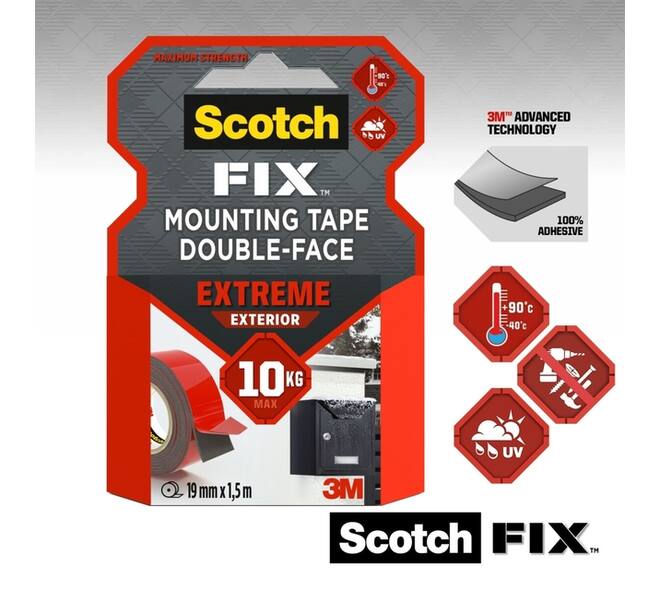 Plakband Scotch Extreme Exterior 19mm x 1,5m dubbelzijdig