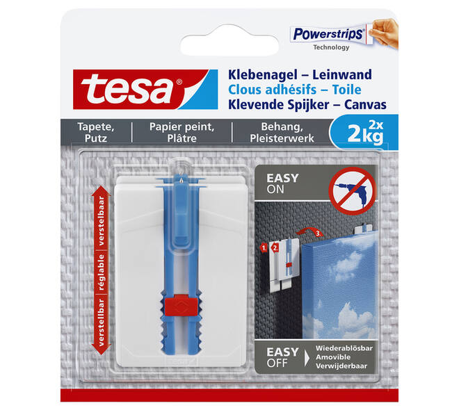 Klevende spijker tesa® canvas- behang en pleisterwerk 2kg wit 2 stuks