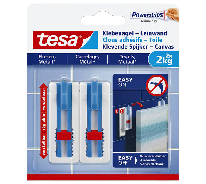 Klevende spijker tesa® canvas- tegels en metaal 2kg wit 2 stuks
