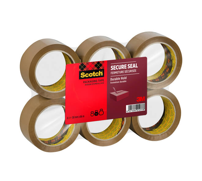 Verpakkingstape Scotch Secure Seal 50mmx66m bruin 6 rollen