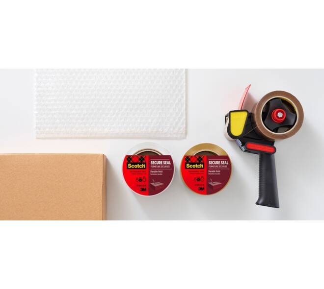 Verpakkingstape dispenser Scotch met 2 rollen Secure seal tape 50mmx66m bruin
