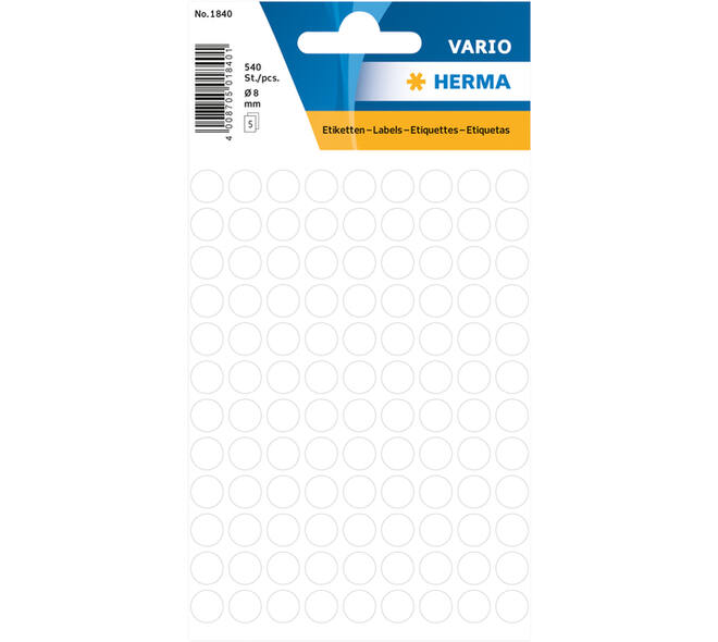 Etiket HERMA 1840 rond 8mm wit 540 stuks