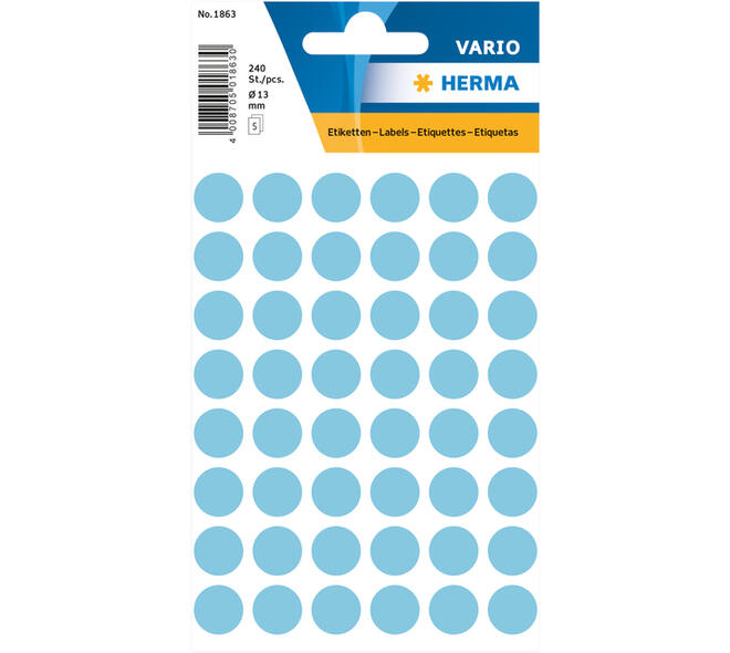 Etiket HERMA 1863 rond 12mm blauw 240 stuks