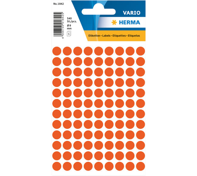 Etiket HERMA 1842 rond 8mm rood 540 stuks