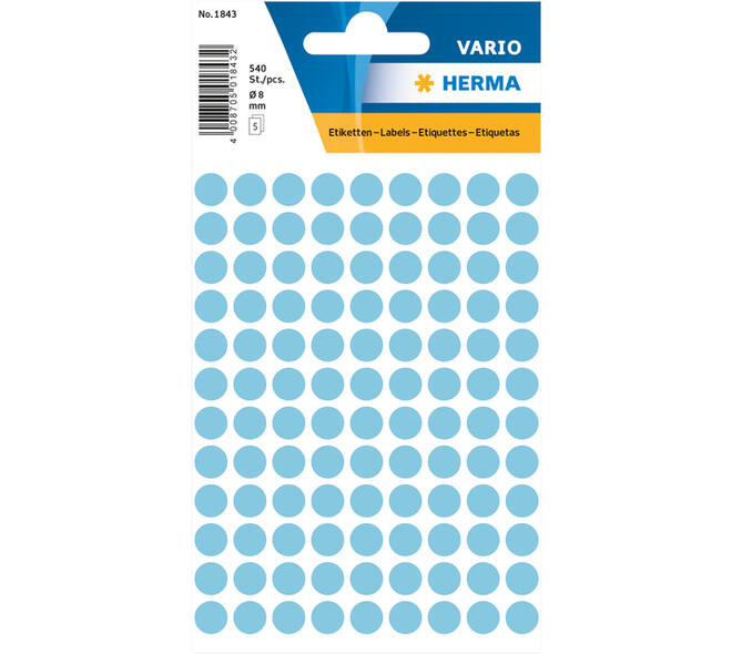 Etiket HERMA 1843 rond 8mm blauw 540 stuks