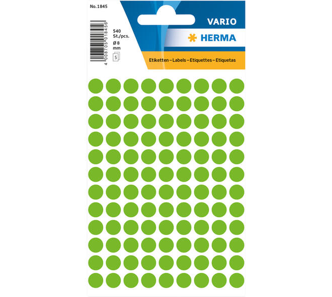 Etiket HERMA 1845 rond 8mm groen 540 stuks