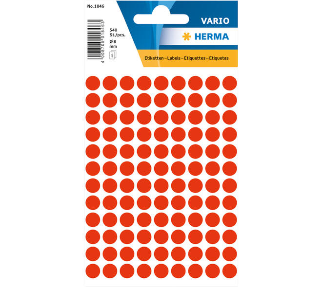 Etiket HERMA 1846 rond 8mm fluor rood 540 stuks
