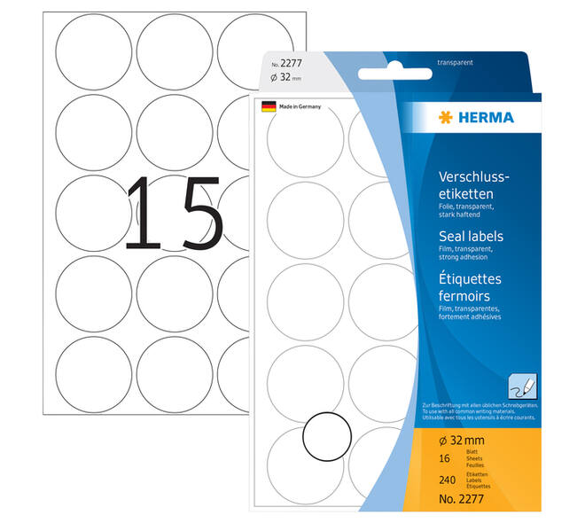 Etiket HERMA 2277 rond 32mm transparant 240 stuks