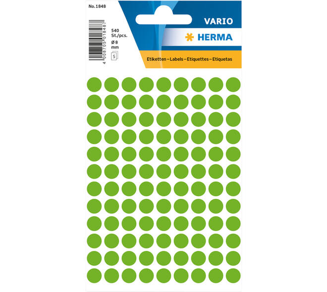 Etiket HERMA 1848 rond 8mm fluor groen 540 stuks