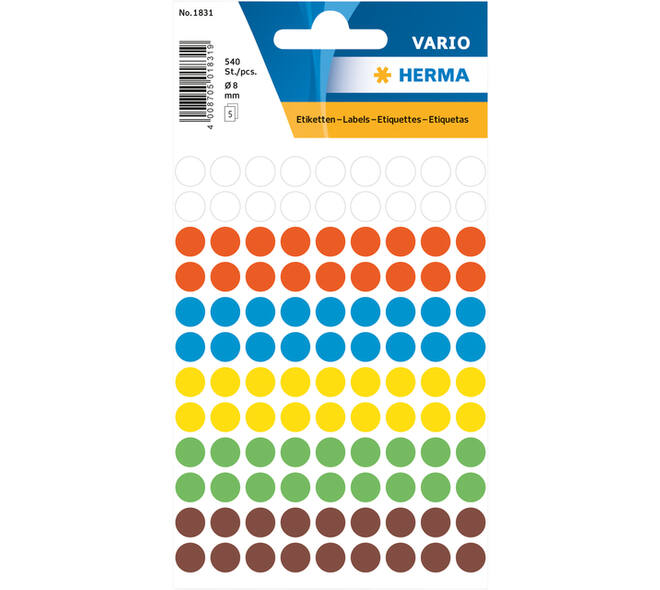 Etiket HERMA 1831 rond 8mm assorti 540 stuks