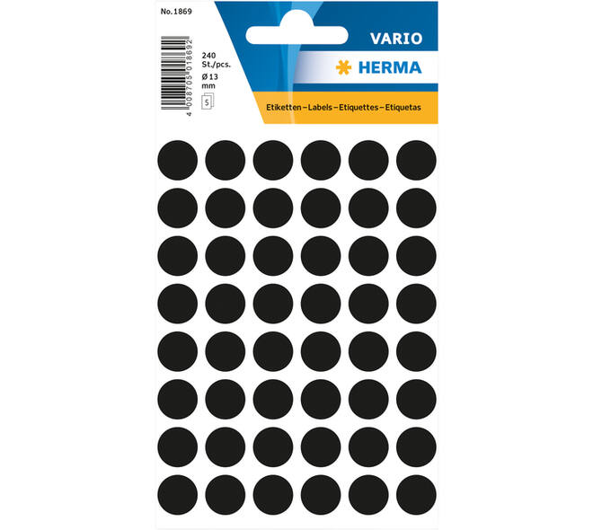 Etiket HERMA 1869 rond 12mm zwart 240 stuks