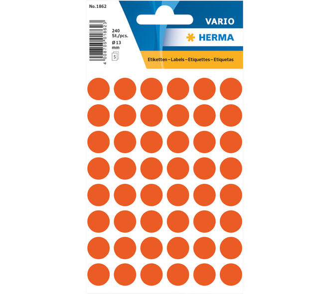 Etiket HERMA 1862 rond 12mm rood 240 stuks