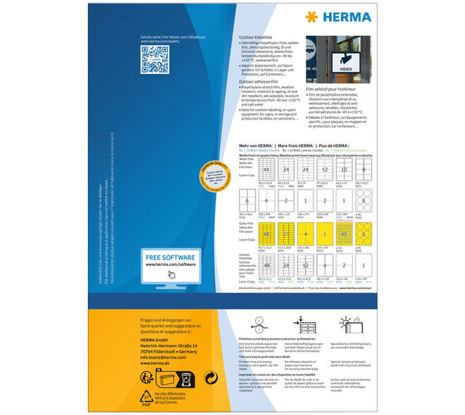 Etiket HERMA 9543 210x297mm weerbestendig wit 40 stuks